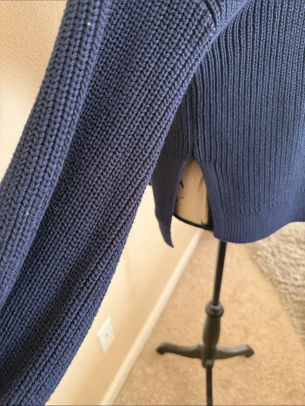 Women's Navy Lace-Up Knit Sweater with White Rope Drawcords